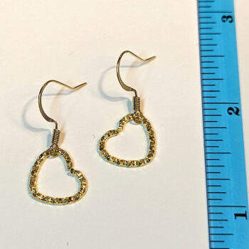 Antique Gold Textured Geometric Heart Earrings - Image 3