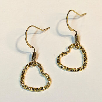 Antique Gold Textured Geometric Heart Earrings - Image 2