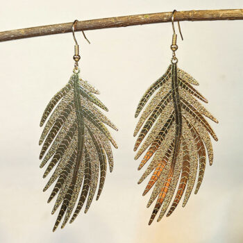 Shiny Gold Large Lightweight Leaf Earrings - Image 3