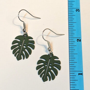 Green Monstera Leaf Earrings - Image 3