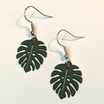 Green Monstera Leaf Earrings - Image 2