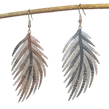 Shiny Silver Large Lightweight Leaf Earrings