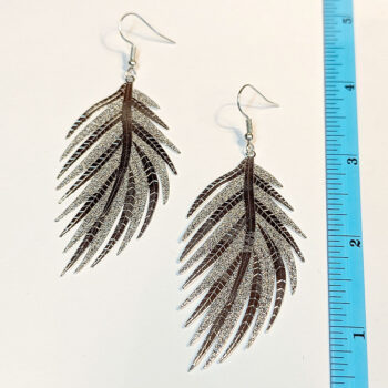 Shiny Silver Large Lightweight Leaf Earrings - Image 3