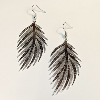 Shiny Silver Large Lightweight Leaf Earrings - Image 2