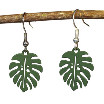 Green Monstera Leaf Earrings