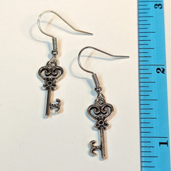 Antique Silver Small Rounded Master Key Earrings - Image 3