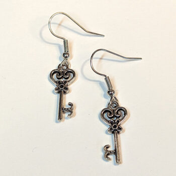 Antique Silver Small Rounded Master Key Earrings - Image 2