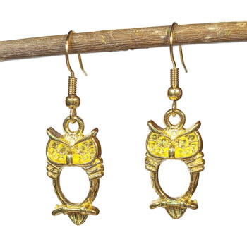 Gold Hollow Oval Owl Earrings