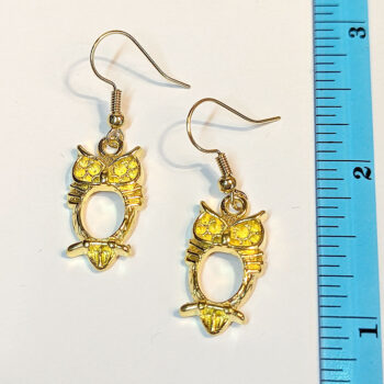 Gold Hollow Oval Owl Earrings - Image 3