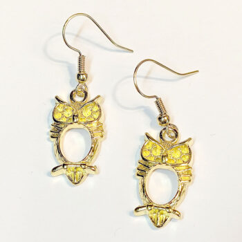 Gold Hollow Oval Owl Earrings - Image 2