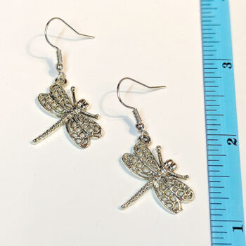 Antique Silver Hollow Cutout Decorative Dragonfly Earrings - Image 3