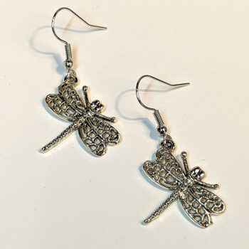 Antique Silver Hollow Cutout Decorative Dragonfly Earrings - Image 2