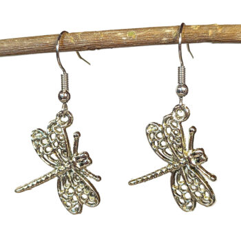 Antique Silver Hollow Cutout Decorative Dragonfly Earrings