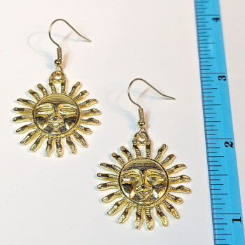 Gold Large Sun Face Earrings - Image 3