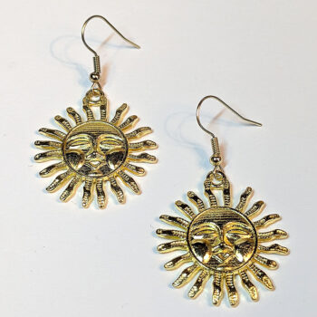 Gold Large Sun Face Earrings - Image 2