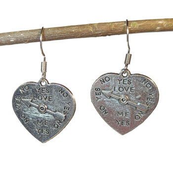 Antique Silver Yes No Love Fixed Heart Spinner Earrings