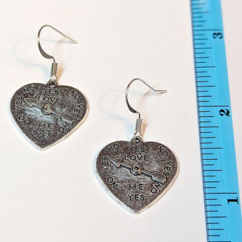 Antique Silver Yes No Love Fixed Heart Spinner Earrings - Image 3