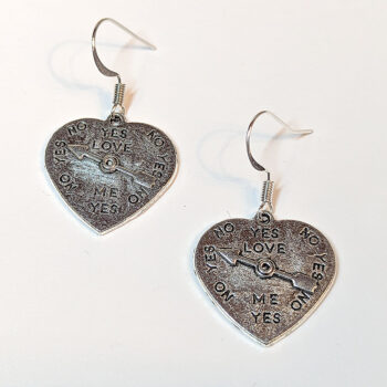 Antique Silver Yes No Love Fixed Heart Spinner Earrings - Image 2