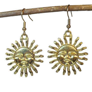 Gold Large Sun Face Earrings