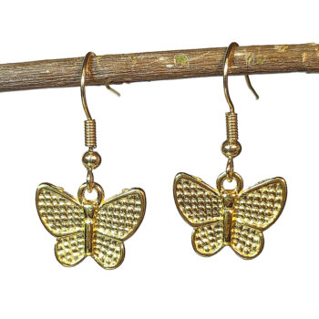 Small Textured Butterfly Earrings Gold - Image 2