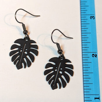 Black Monstera Leaf Earrings - Image 3