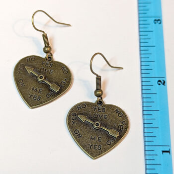 Antique Bronze Yes No Love Fixed Heart Spinner Earrings - Image 2