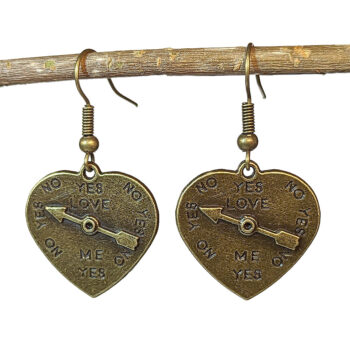 Antique Bronze Yes No Love Fixed Heart Spinner Earrings