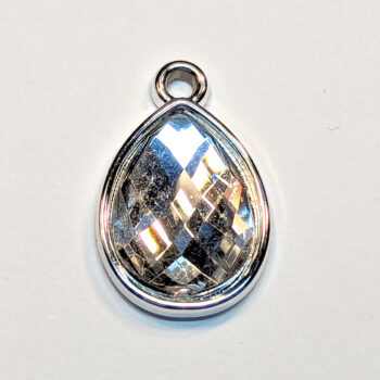 Clear Faceted Acrylic Rhinestone Teardrop Charm Silver