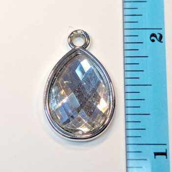 Clear Faceted Acrylic Rhinestone Teardrop Charm Silver - Image 2