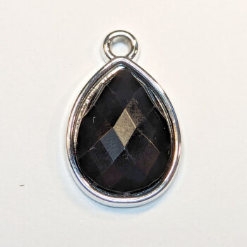 Black Faceted Acrylic Rhinestone Teardrop Charm Silver