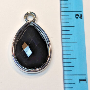 Black Faceted Acrylic Rhinestone Teardrop Charm Silver - Image 2