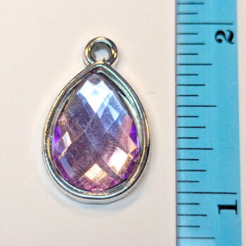 Lilac Faceted Acrylic Rhinestone Teardrop Charm Silver - Image 3