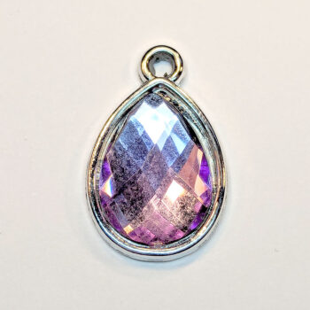 Lilac Faceted Acrylic Rhinestone Teardrop Charm Silver