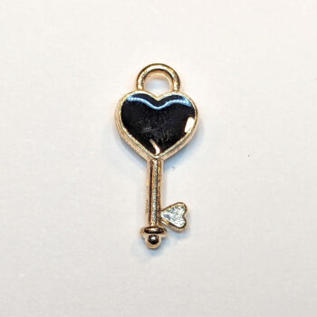 Black Heart Key Enamel Charm Gold