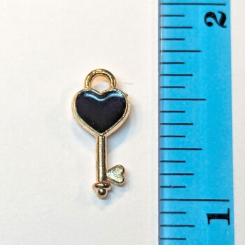 Black Heart Key Enamel Charm Gold - Image 2