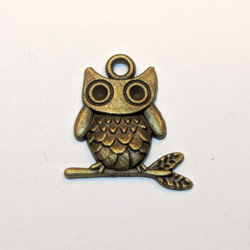 Cute Owl on Branch Charm Antique Bronze