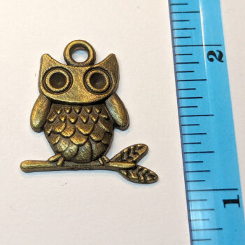 Cute Owl on Branch Charm Antique Bronze - Image 2