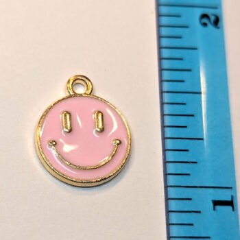 Pink Smiley Smile Face Enamel Charm Gold - Image 2