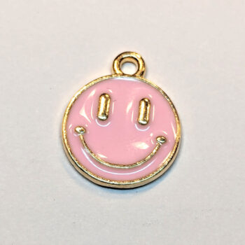 Pink Smiley Smile Face Enamel Charm Gold