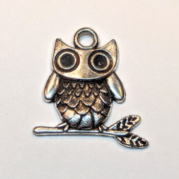 Cute Owl on Branch Charm Antique Silver