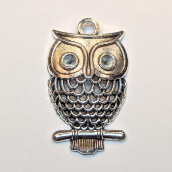 Hollow Owl on a Branch Charm Antique Silver