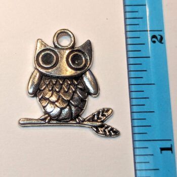 Cute Owl on Branch Charm Antique Silver - Image 2