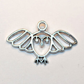 Hollow Flying Owl Charm Antique Silver