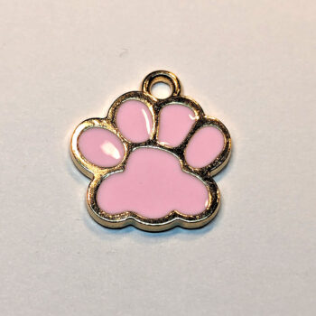 Pink Dog Paw Print Enamel Charm Gold