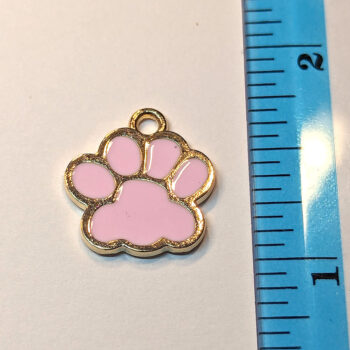 Pink Dog Paw Print Enamel Charm Gold - Image 2