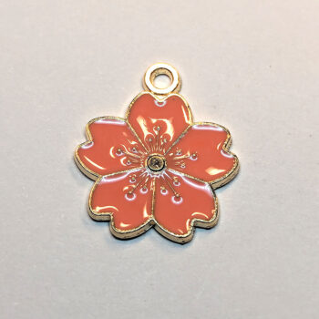 Pink Salmon Sakura Flower Enamel Charm Gold