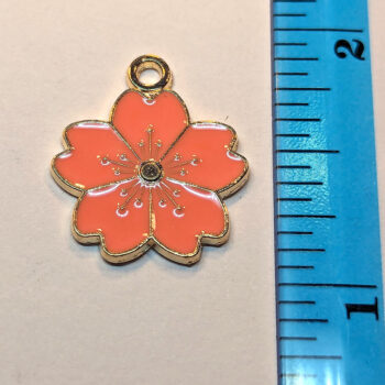 Pink Salmon Sakura Flower Enamel Charm Gold - Image 2