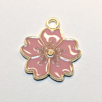 Rose Pink Sakura Flower Enamel Charm Gold