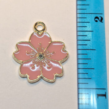 Rose Pink Sakura Flower Enamel Charm Gold - Image 2