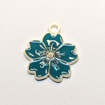 Blue Turquoise Sakura Flower Enamel Charm Gold